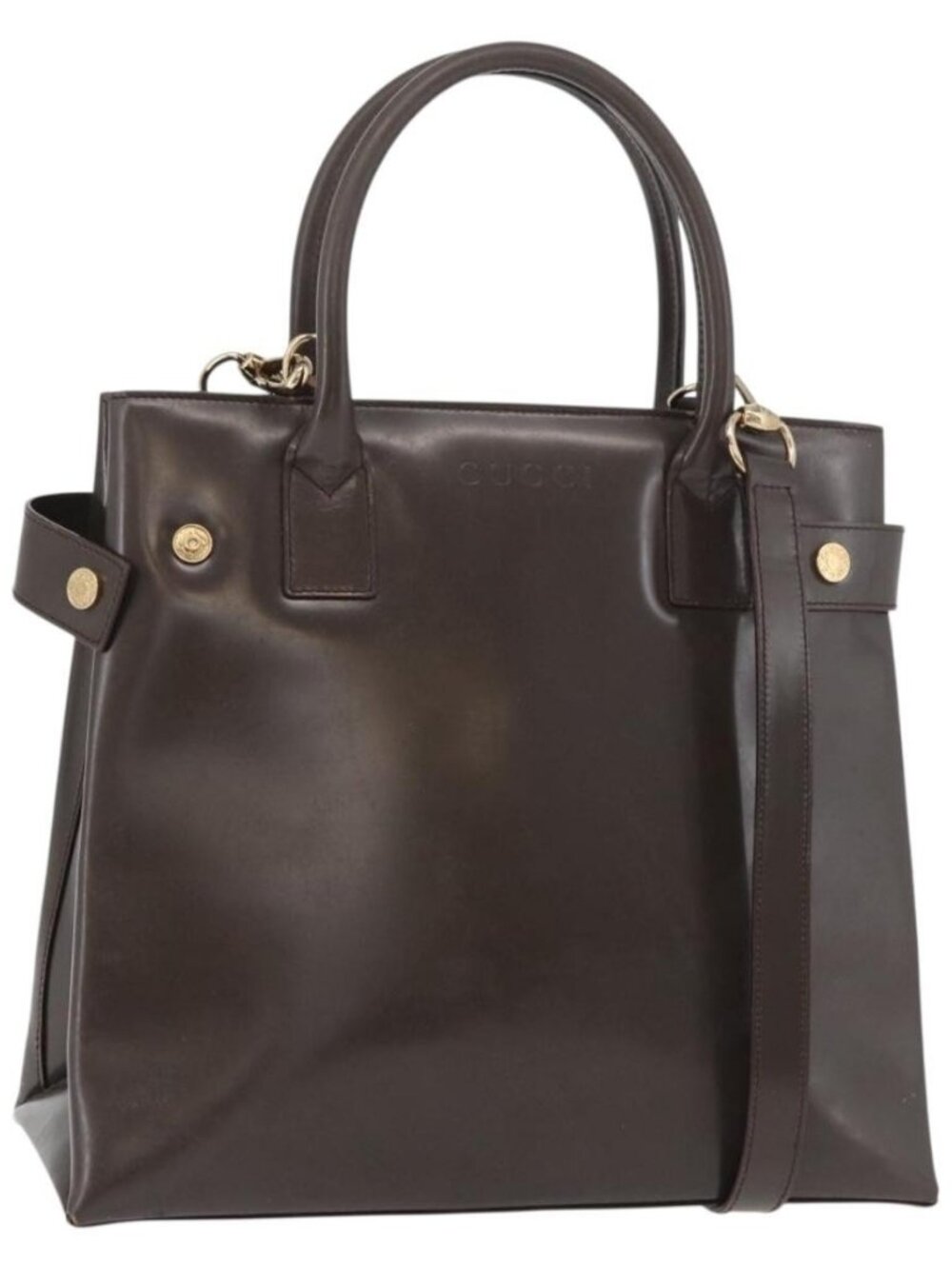 GUCCI Hand Bag Patent leather 2way Brown Gold Auth